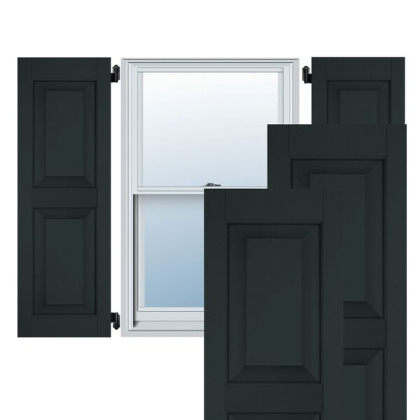 Ekena Millwork 15"W x 64"H Exterior Real Wood Pine Raised Panel Shutters, Black Forest Green PR RWR15X064DGP - main